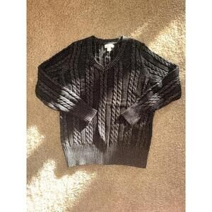 Style & Co Metallic Cable Knit Sweater Womens PM Petite Medium Black Shimmer